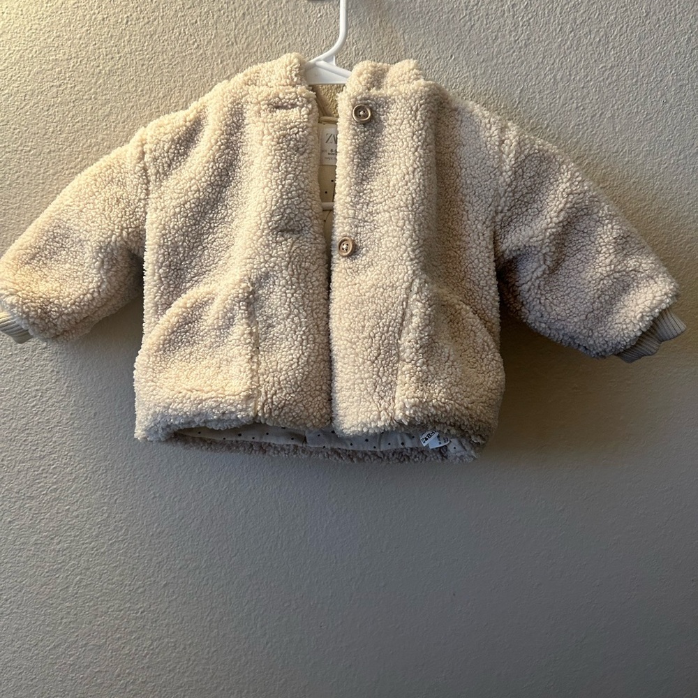 Zara Baby Sherpa Jacket - Size 6-9 Months (74cm) - Neutral Beige